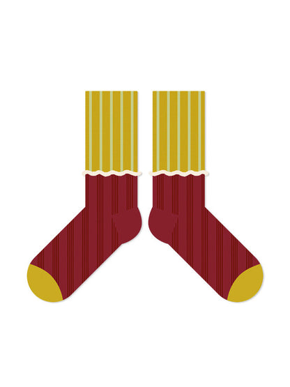 Wavy Edge Colorful Striped Cotton Socks