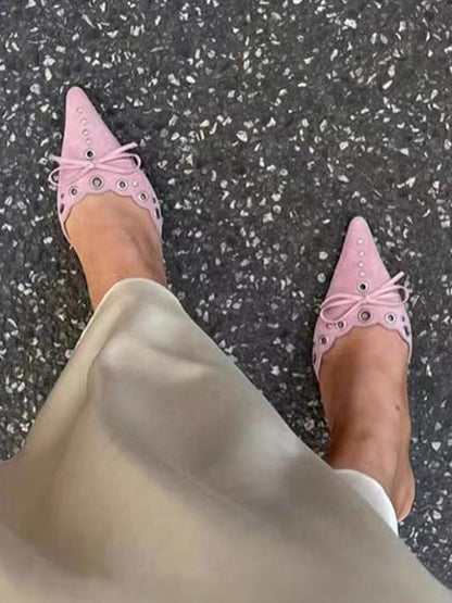 Hollow Pointed High Heels Sandals Closed Toe Half Slippers