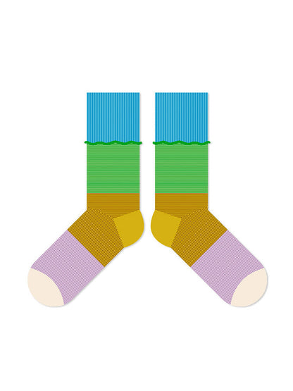 Wavy Edge Colorful Striped Cotton Socks