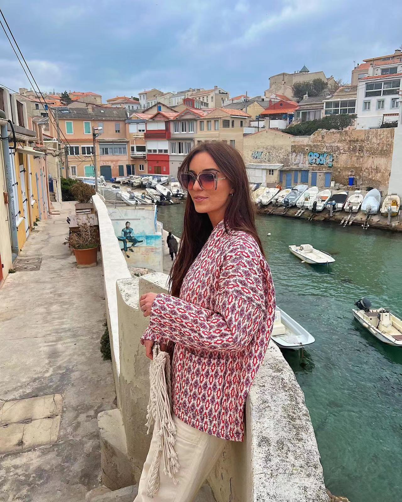 Veste matelassée à poches et imprimé floral à motifs géométriques