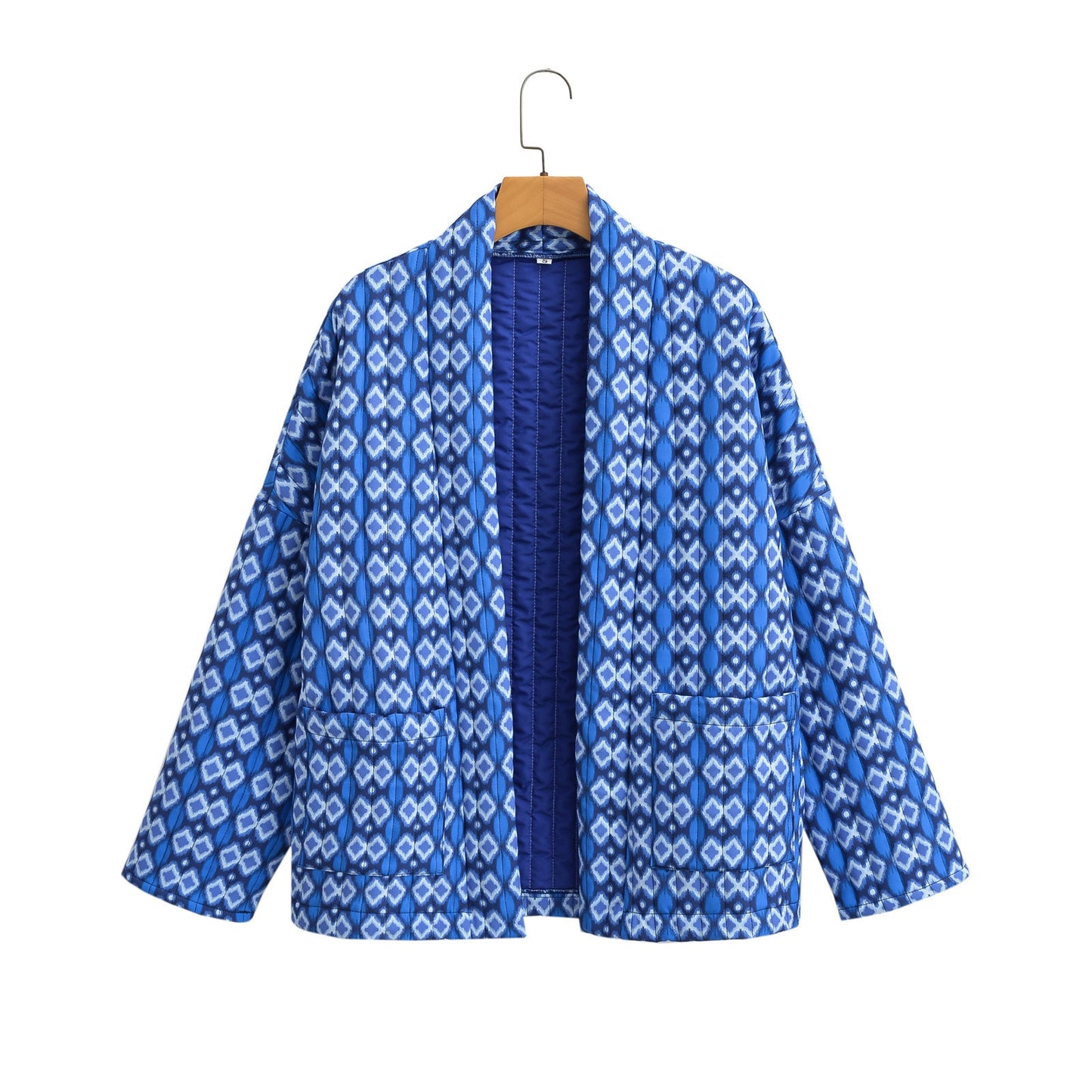 Veste matelassée à poches et imprimé floral à motifs géométriques