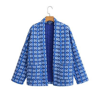 Veste matelassée à poches et imprimé floral à motifs géométriques