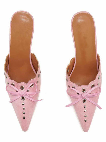 Hollow Pointed High Heels Sandals Closed Toe Half Slippers