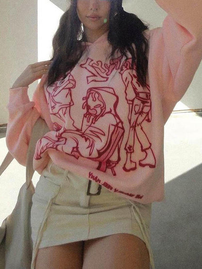 Sweat à capuche imprimé personnage de dessin animé