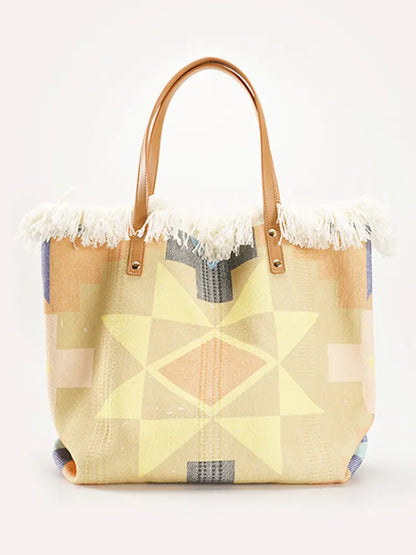 Grand sac fourre-tout à franges et lettres colorblock