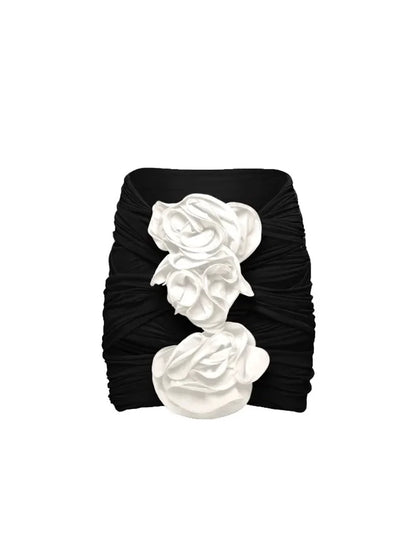 3D Floral Black Swimsuit Set