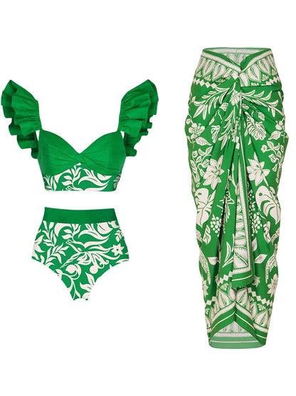 Ruffled Colorblock High-Waist Swimsuit
