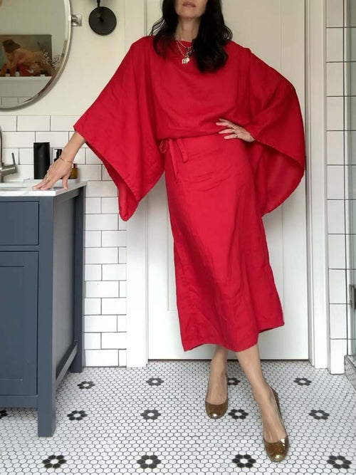 Robe kimono en lin cramoisi Breeze